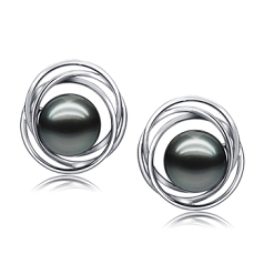 9-10mm Tahitiska Örhängen Set i Triple Circle Stud Svart