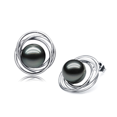 9-10mm Tahitiska Örhängen Set i Triple Circle Stud Svart