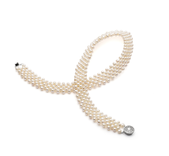 3-4mm Sötvatten Halsband i V-Neck Vit