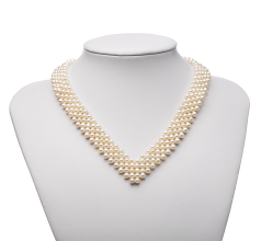 3-4mm Sötvatten Halsband i V-Neck Vit